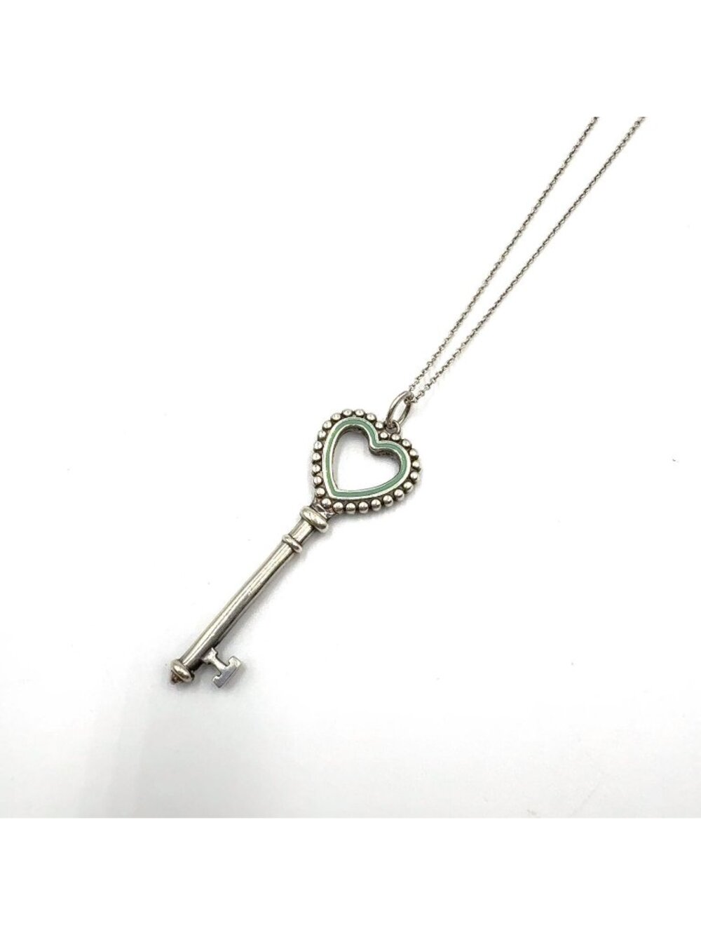 Tiffany & Co Heart Key Motif Enamel Silver Light Green Necklace